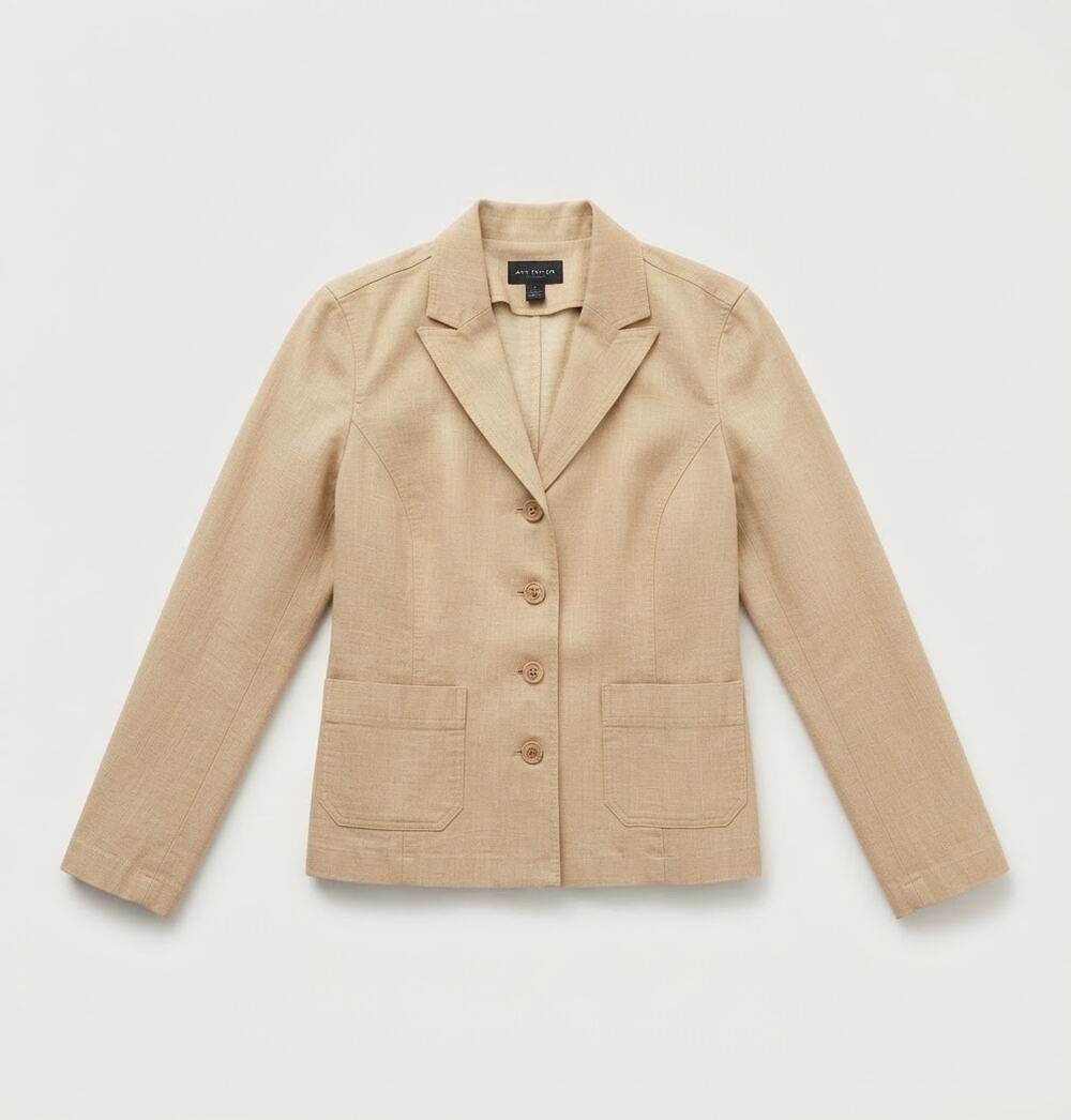 Ann Taylor Tan Beige Cotton Stretch Tailored Blazer Jacket Size 6P Petite Career